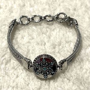 Ginger Snaps Silver Tone Multi Chain Bracelet Blue Rhinestone Snowflake Snap